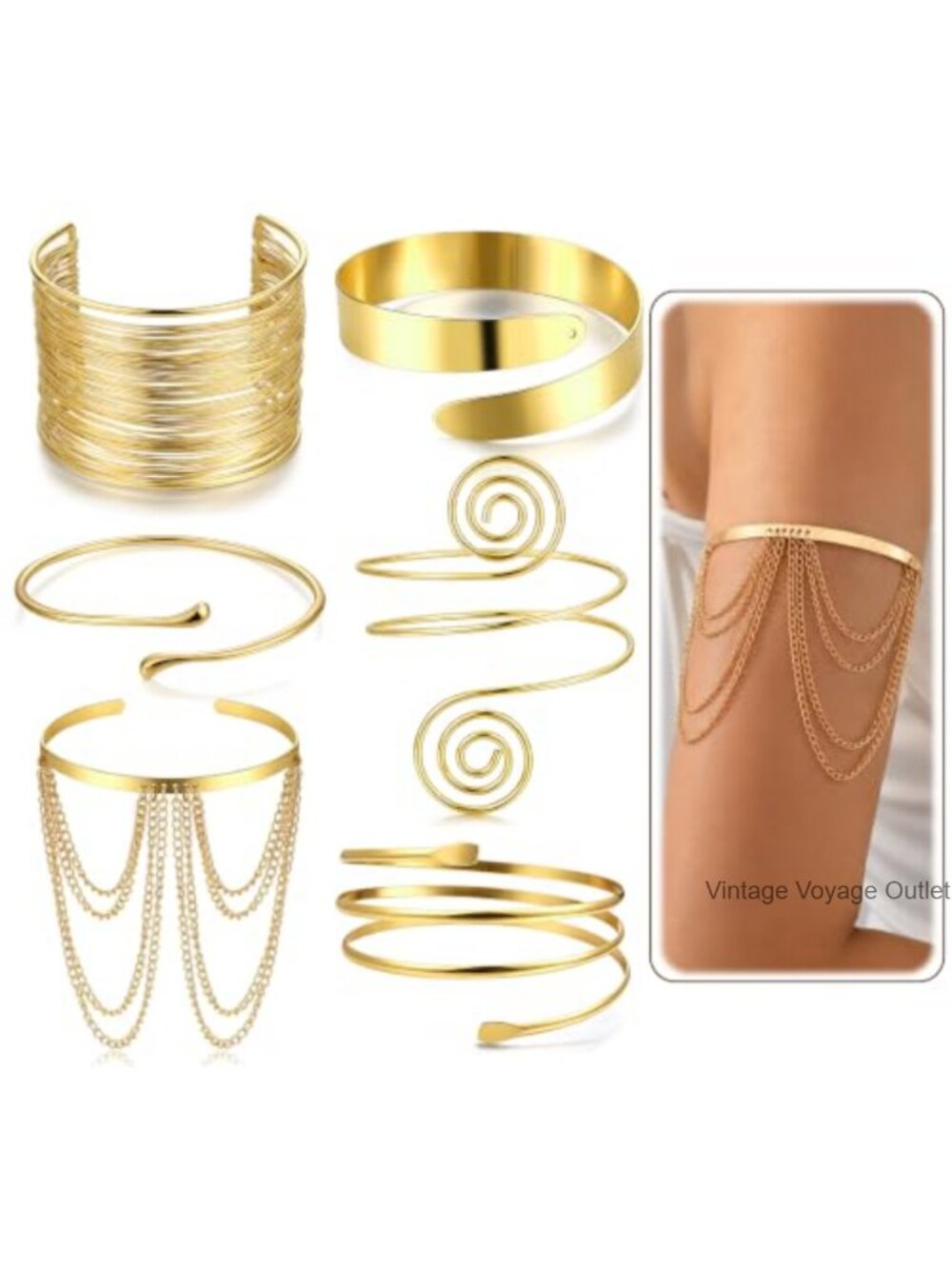 6PCS Gold Arm Cuff Bracelet Set Adjustable Statement Upper Arm Jewelry